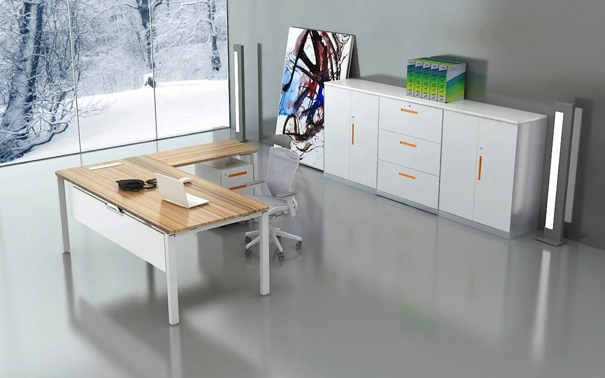 escritorio Popular ejecutivo moderno de madera de oficina con credenza modern executive boss table desks for offices