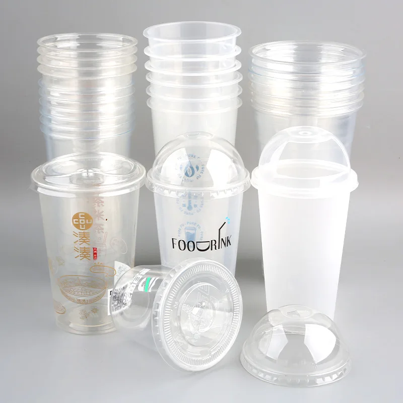 Custom printed clear 12 16 20 24oz PP PET transparent disposable plastic cup with lid