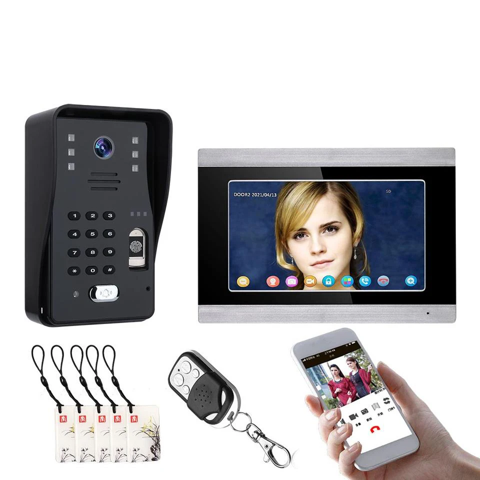 TUYA Video Intercom WIFI RFID Fingerprint Video Door Phone System Home Intercom with 7 Inch Support Remote APP unlocking