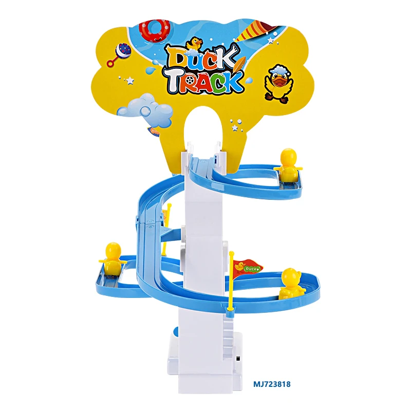 Kids Educational Climbing Stairs Toy Racing Slot Sliding Electric Plastic Duck Track Toy For Children With Lights Music