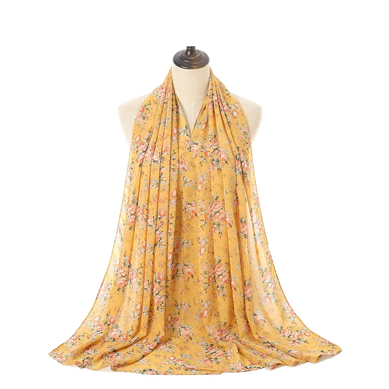 Dubai Hijab Veils Printed Chiffon Crinkled Cotton Satin Kids Hijabs 2022 Muslim Women Ribbed Jersey Printing