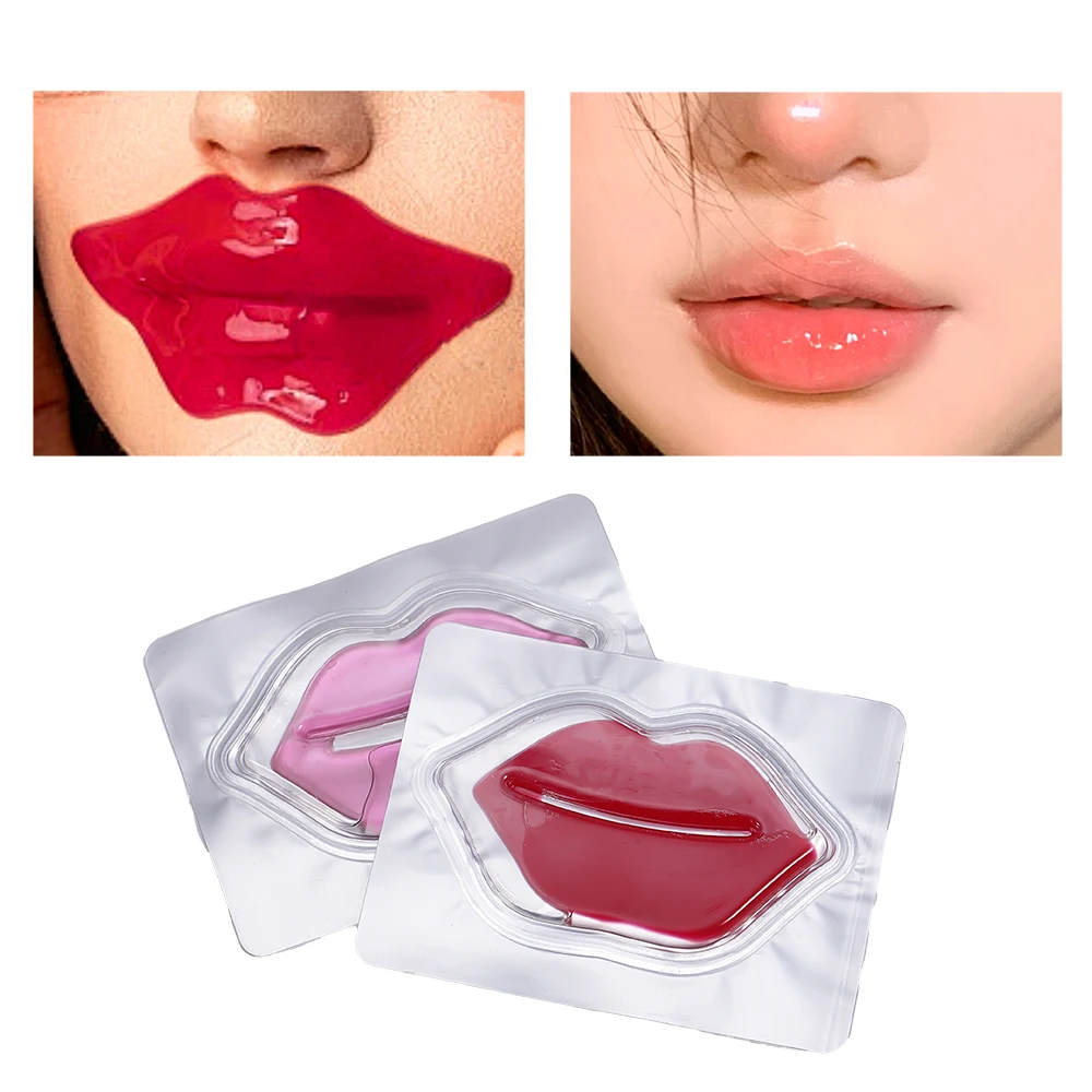 Custom Logo Lip Mask Sheet Crystal Collagen Private Label Pink Lip Shaped Mask Sheets Moisturizing Peeling Lip Sleeping Mask