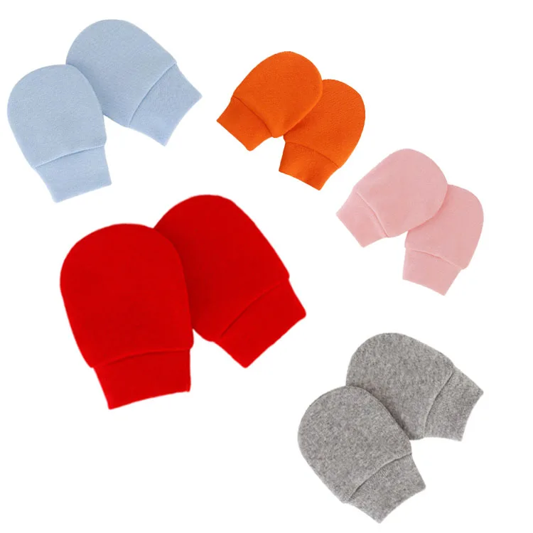 Baby Gloves Cotton Mitten Plain Color Cute Style For Newborn With Elastic Bebe Mitaines