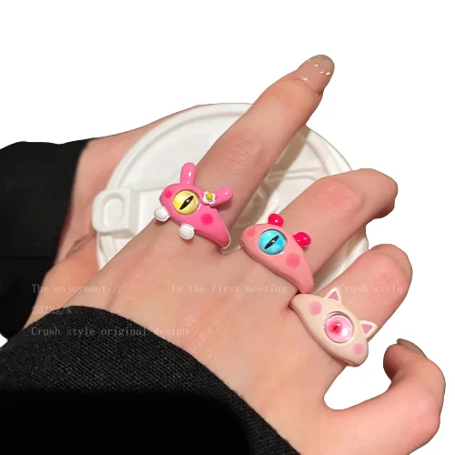 Y868 Sweet Cute Funny Cartoon Black Cat Little Monster Rings Fashion Jewelry Gift For Women Teen Girls