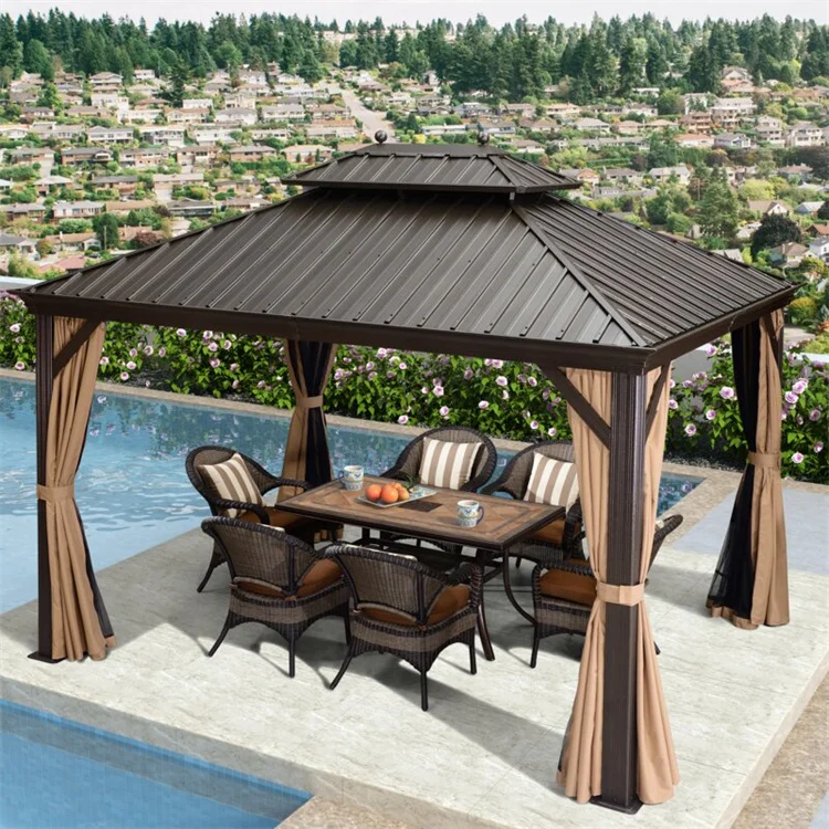 Modern outdoor glass door metal iron roof patio beach garden aluminum gazebos for hot tub