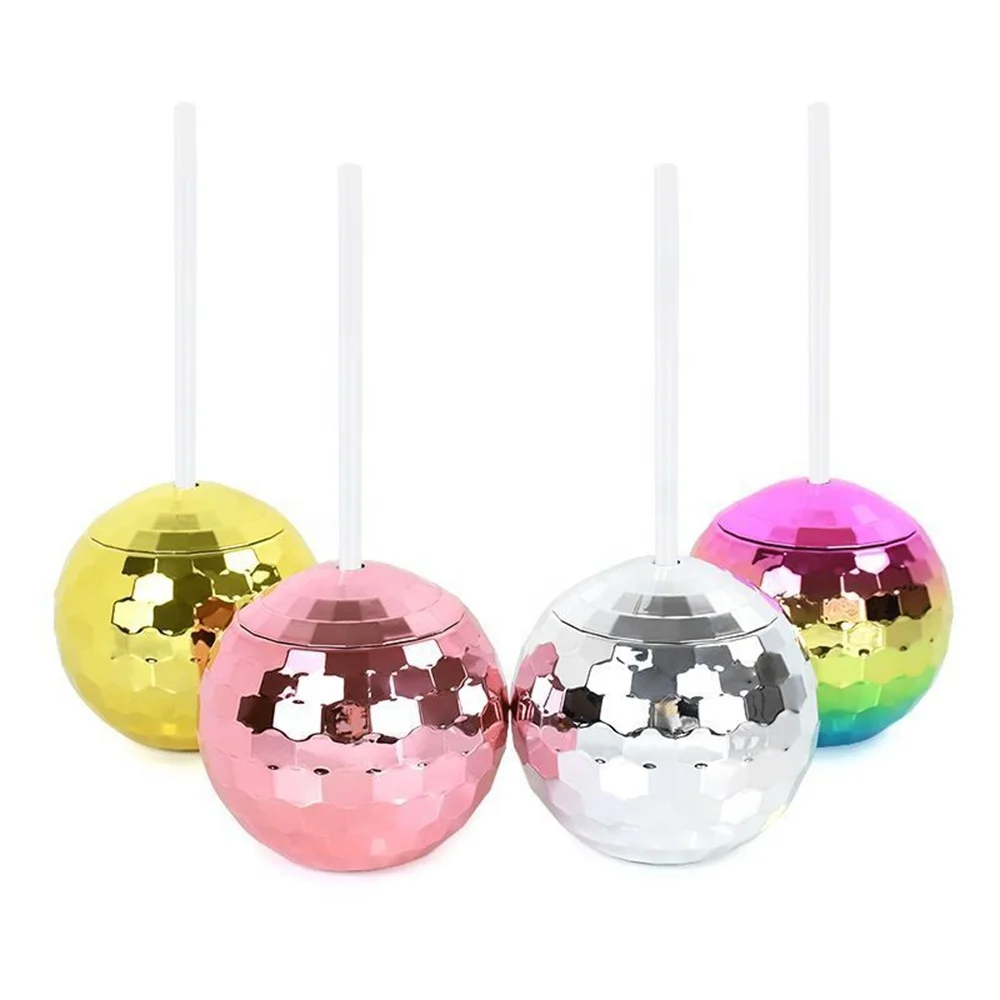 20 oz Disco Ball Shaped Reusable BPA Free Plastic Cups with Lids & Straws
