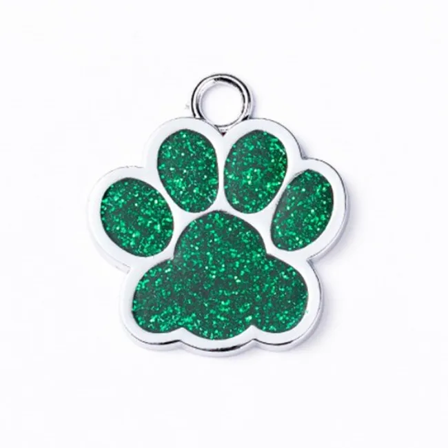 metal pet tag zinc alloy identity card flash powder footprint lettering dog tag paw keychain
