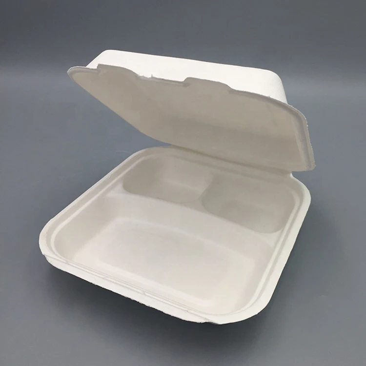 Kingwin Eco-friendly compostable disposable clamshell sugarcane food container bagasse with compartment