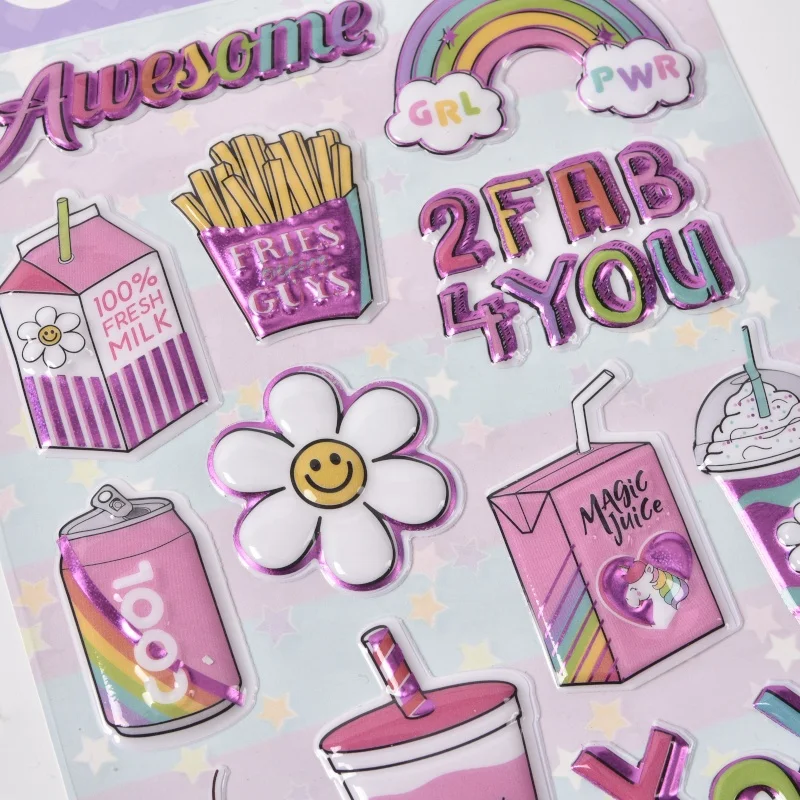 Cute Fancy Design PVC puffy sticker laptop mac decorative 3D stickers 1PK  hote sale 3D puffy stickers for teenager  scrapbook