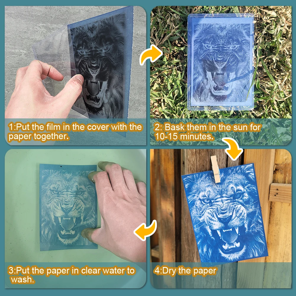 A6 Coloured Sun Printing Cyanotype Paper Film Kit With Animal Head Film Solar Print Paper-30 Pcs & Tutorial For Beginner DIY Art