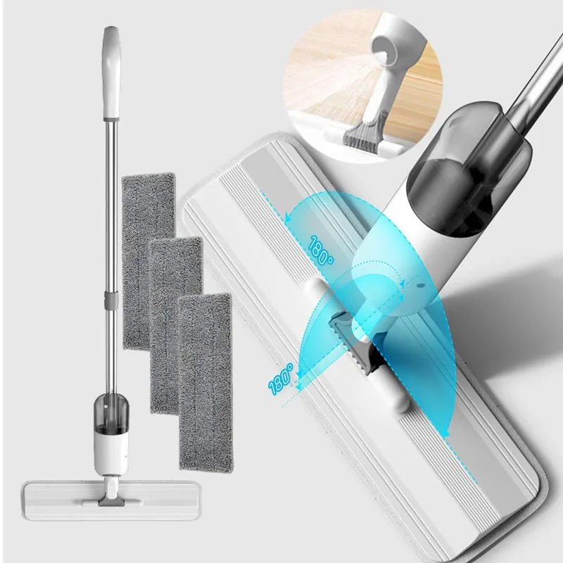 Волшебная система для чистки пола 360 роторная Мокрый спрей плоская швабра с многоразовой бутылкой 3 сменных микрофибры