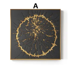 Fashion Square Black And Gold Burst Circle Canvas Painting Wall Art for Living Room Home Decor (No Frame)