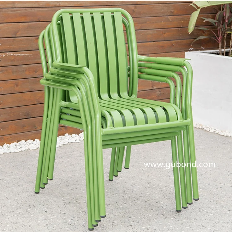 Stackable Indoor Outdoor Furniture Garden Aluminum Chair with Aluminum Slats Garden Dining Chairs and Tables