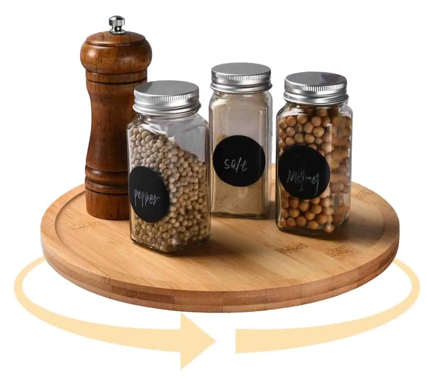 Bamboo Lazy Susan Spinning Organizer Turntable - 10x10-Inch Revolving Condiment and Spice Rack-Rotating Bamboo Wood Organizer