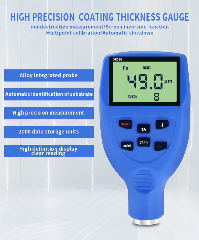 DR120 Coating Thickness Gauge Steel Structure Paint Thickness Gauge Integrated Portable Digital Film Thickness Gauge 0-1500um