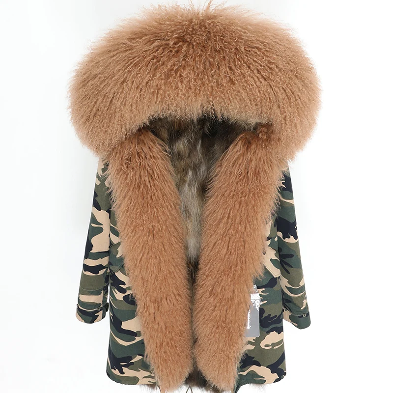 Winter New Large Lamb Fur Collar Fur Removable Raccoon Hair Inner Bladder Slimming Coat