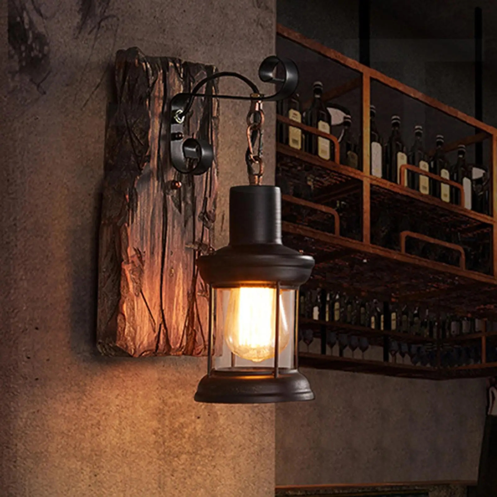 Timjay Antique Style Industrial Decorate Iron Metal Art for Bar Loft Corridor led Wood Wall Sconce Light E27 Rustic Wall Lamp