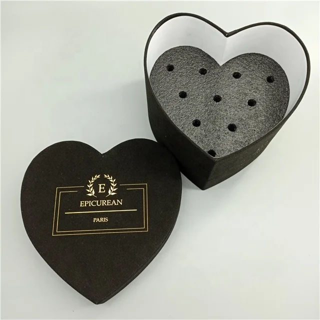 Custom black velvet heart box luxury flower box with inside foam packaging box