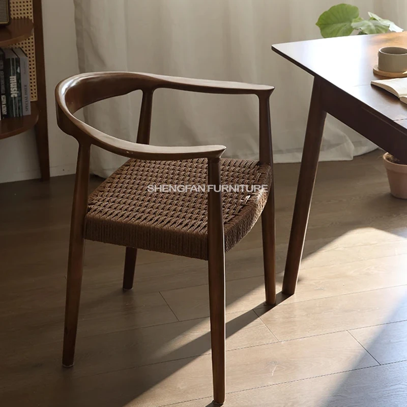 Household Furniture Cheap Walnut Rope Woven Dinging President Chair Wood Lounge Arm Chair Indoor For Events