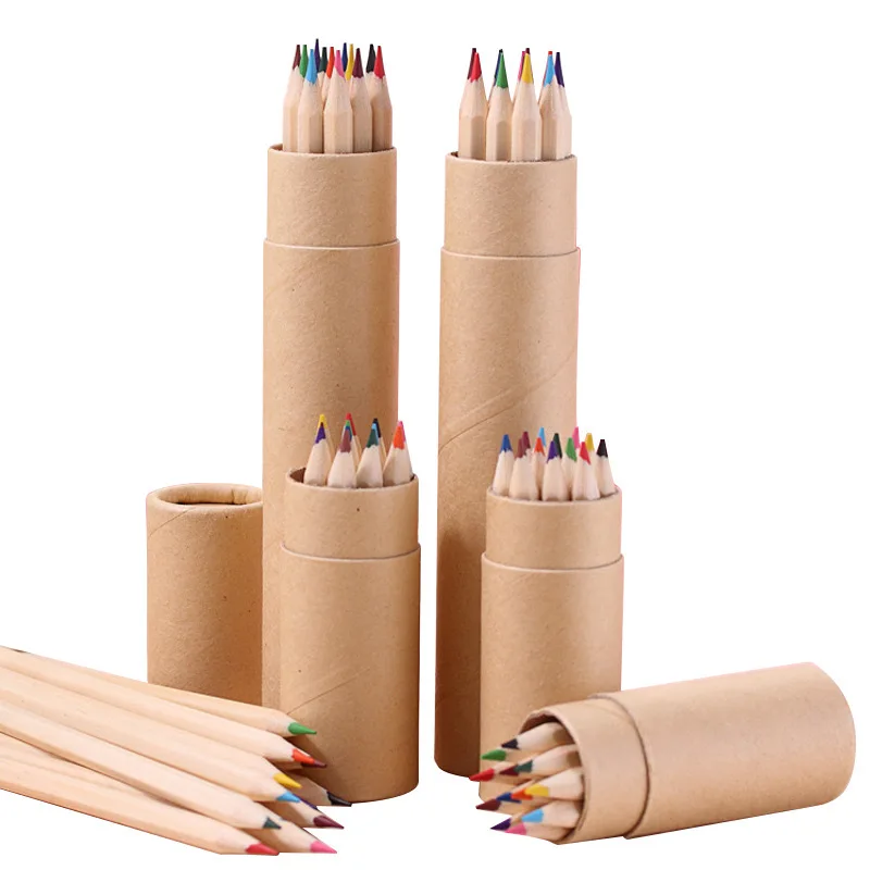 12pcs Promotional Custom Logo 7 inch Cheap Hexagonal Soft Wood Natural Wood Colored Pencil in Tube