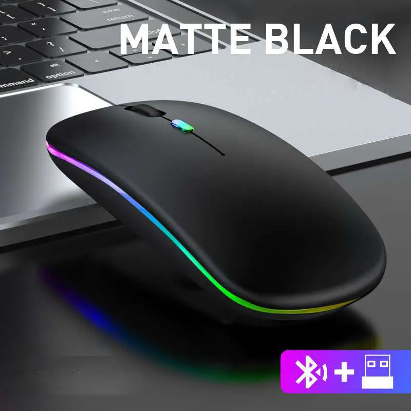 Wireless Mouse RGB BT Computer Mouse Silent Rechargeable Ergonomic Mouse With LED Backlit USB Optical Mice for PC Laptop