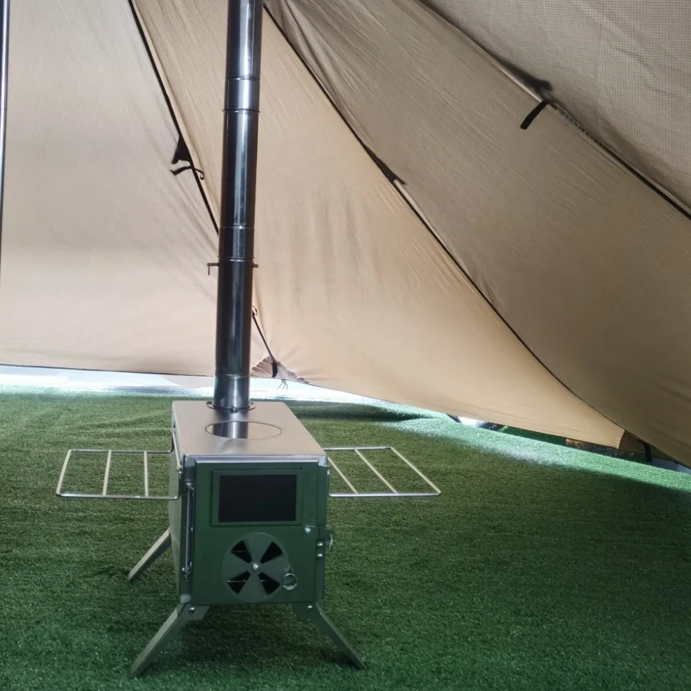 Outdoor 304 Stainless Steel  Camping charcoal burning Stove  Portable Tent windproof Wood burning Stove With Pipes