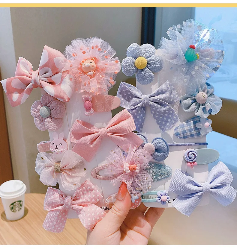 New Style 10 Pcs/set  Korean Colorful Kids Floral Hair Clips Baby Soft Mesh Bow Hair Clip Hairgrips Sets for Hair Accessories