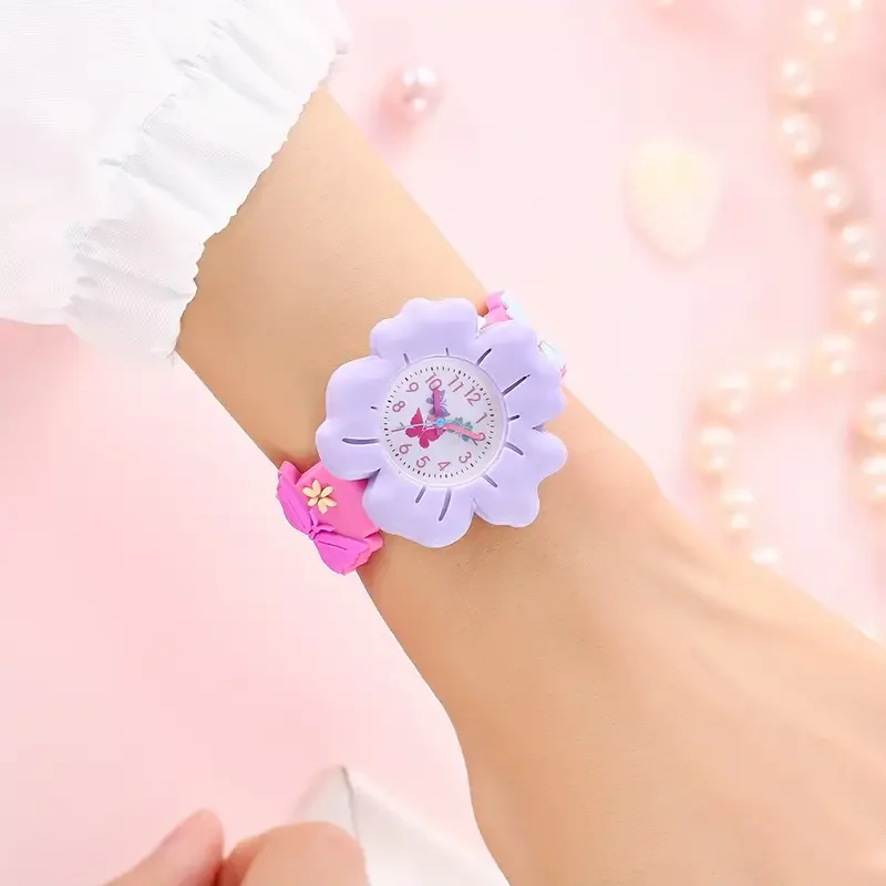 Cartoon Flower And Butterfly Design 3D Wrist Watch For Girls