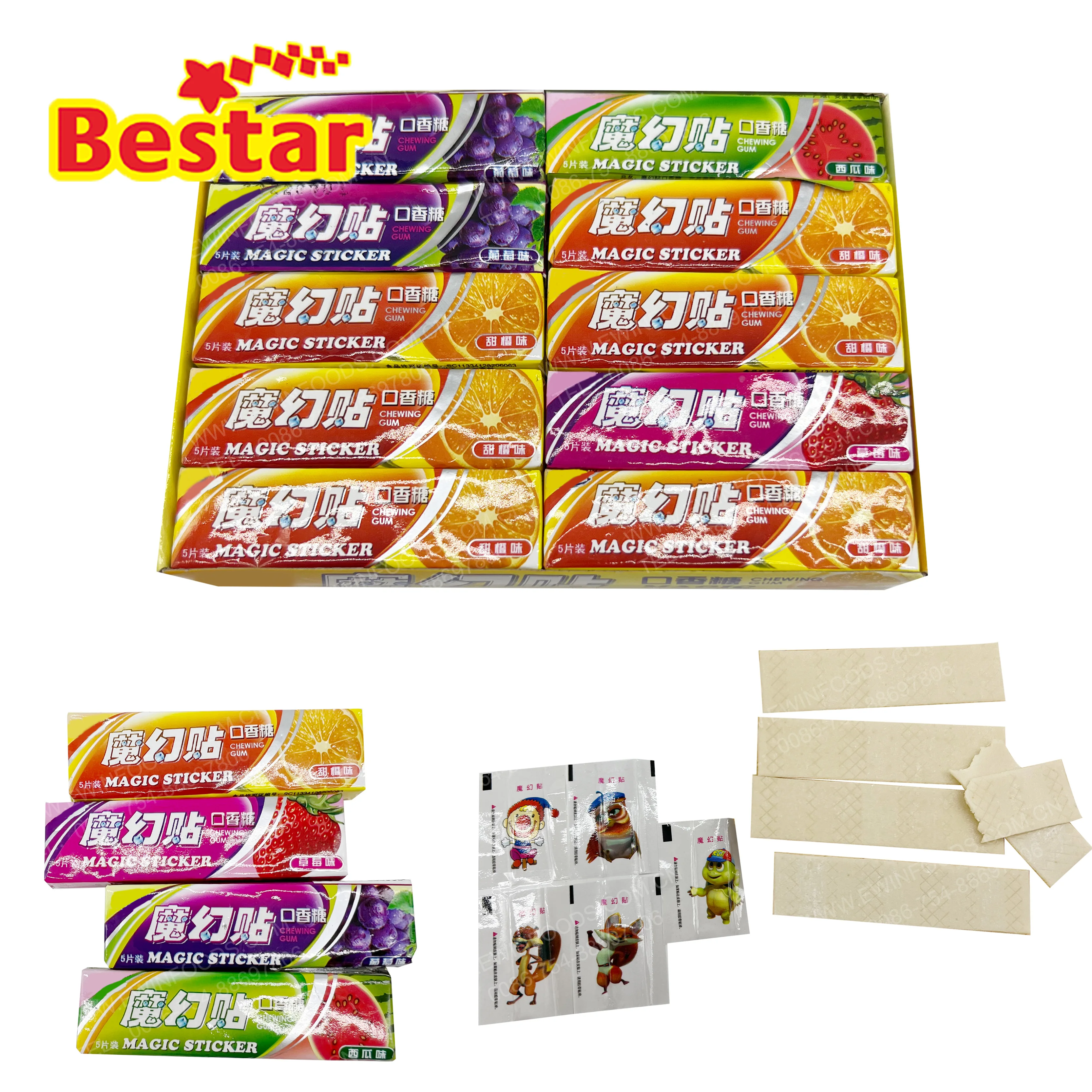 Оптовая продажа, фруктовая жевательная резинка Dulces с различными вкусами и временными тату-наклейками для детей