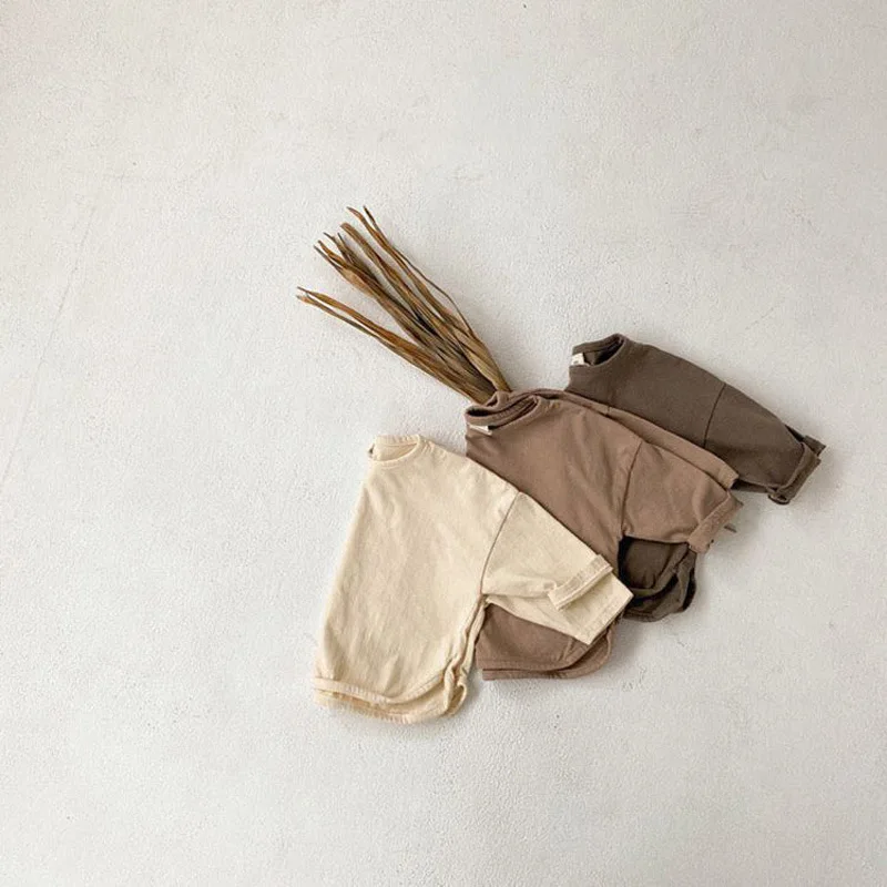 Fashion Autumn Baby Girls T-shirts Solid Cotton Boys Sports Long Sleeve Tops Tees Children Infant Clothes Spring Korean Clothing