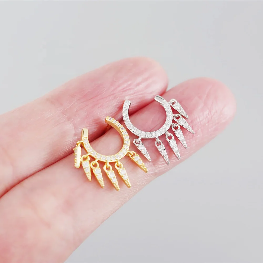 Hot Selling Cubic Zircon Gemstone 925 Sterling Silver Stub Tassel Earrings