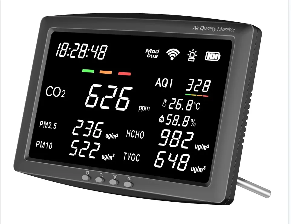2022 Tuya WIFI RS485/Modbus big LED display wall mounted CO2 meter detector NDIR air quality monitor detector indoor