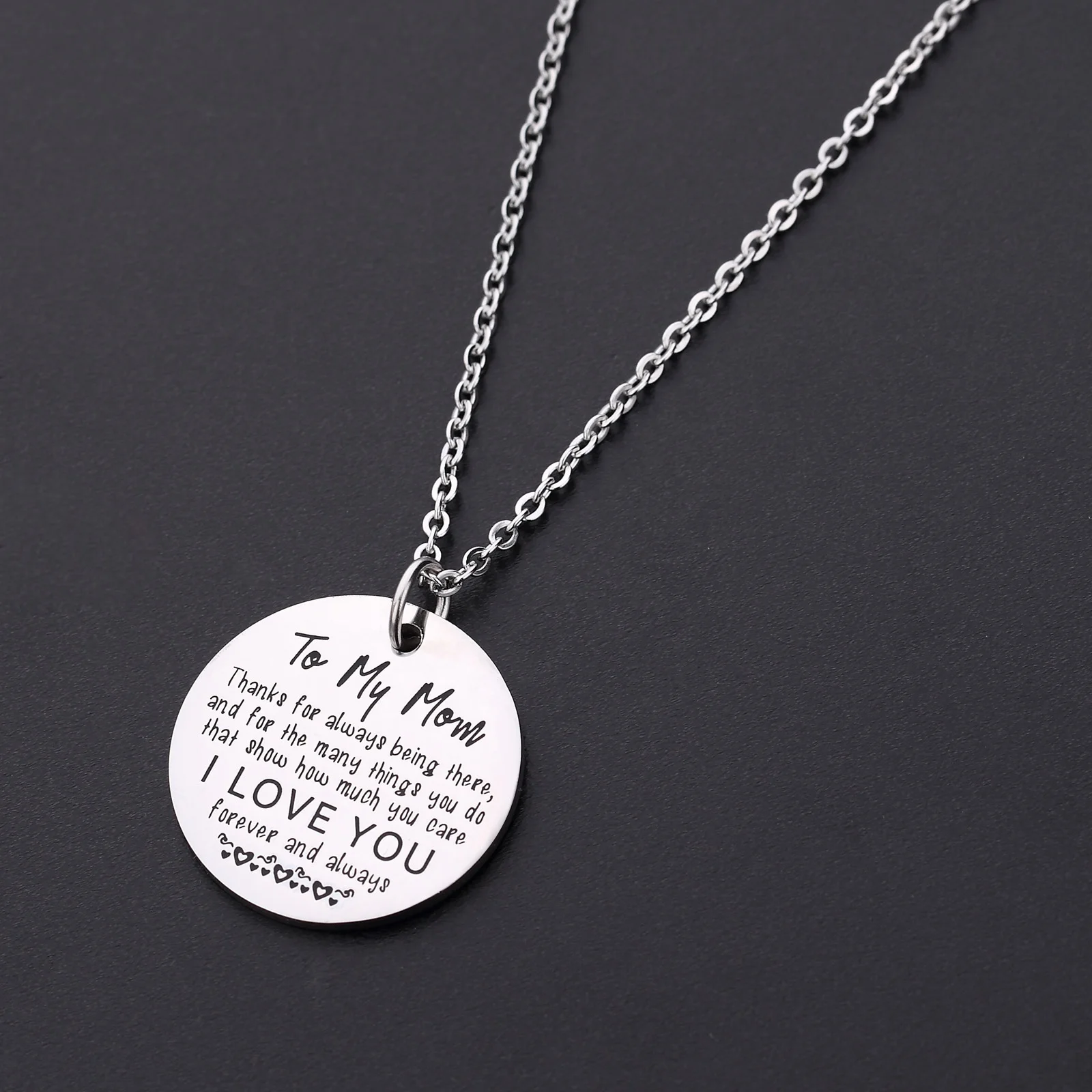 
Custom logo round tag Mother gift necklace 316L Stainless steel Pendant necklace lettering 