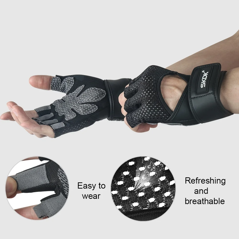 
Custom Fitness Exercise Training Glove with Wrist Support Weight Lifting Gym Half Finger Workout Gloves 