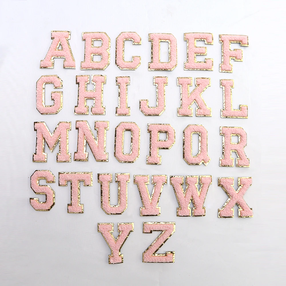 Low MOQ Accessories Stickers Cute Pearl Alphabet Letter Patch Glitter Chenille Patches Embroidery Patches