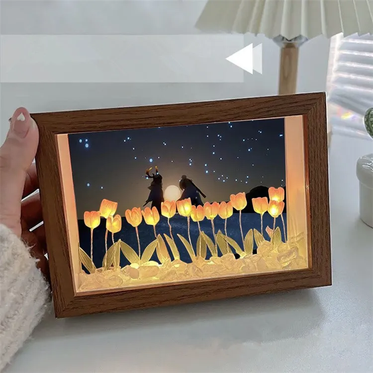 Ручная работа 3d бесплатные фотографии тюльпан цветок светодиодный ночник яркая Цветочная настольная лампа мягкое освещение стабильное основание домашний декор