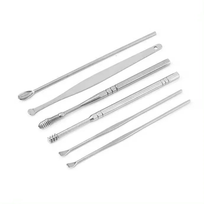 6pcs Stainless Steel Earpick Sticks Ear Cleanser Spoon Earwax Remover Ear Pick Ear Cleaning Tool Kit