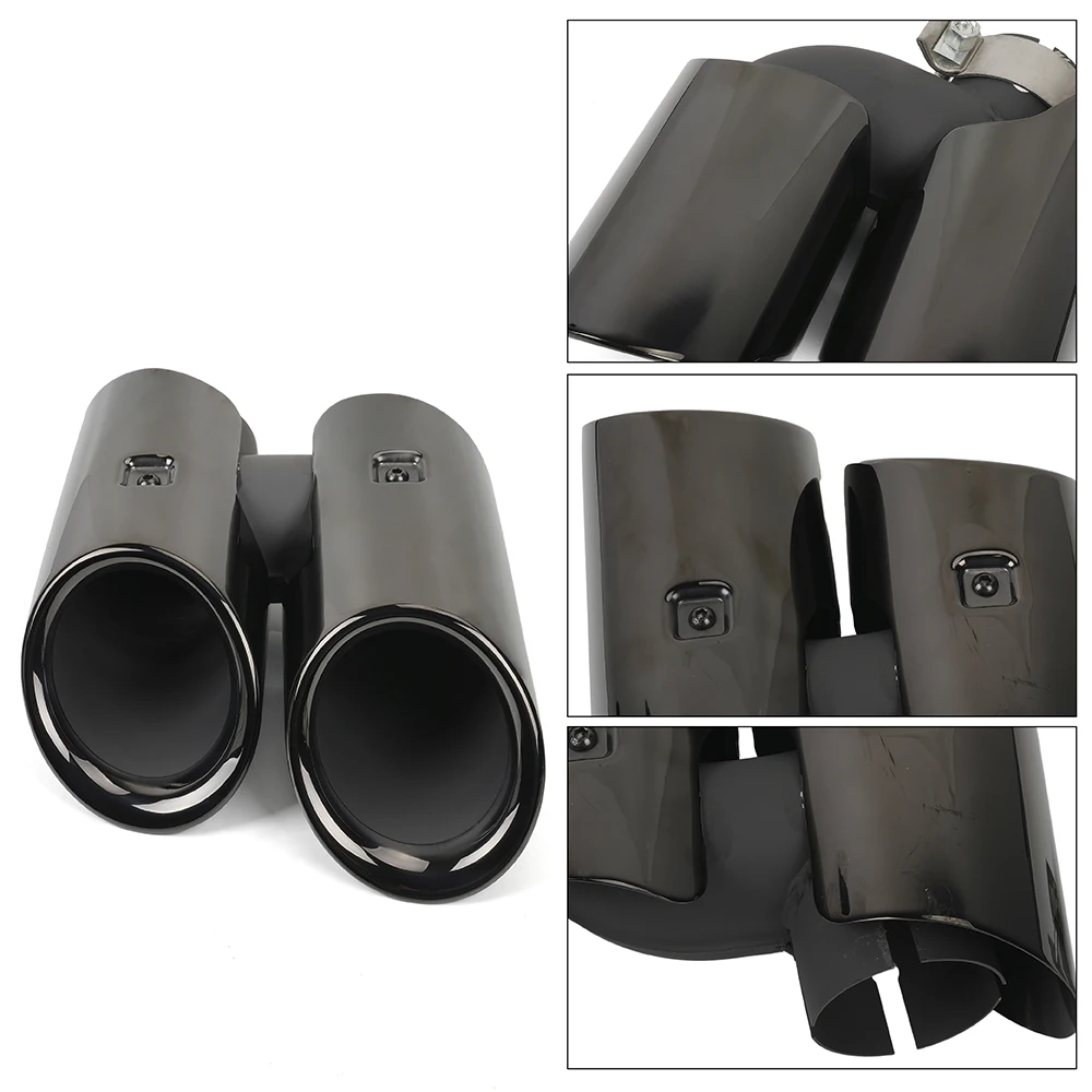 1 Pair Tail Throat Muffler Pipe Black Stainless Steel Exhaust Pipe for Porsche Macan 19-21 Exhaust Tip