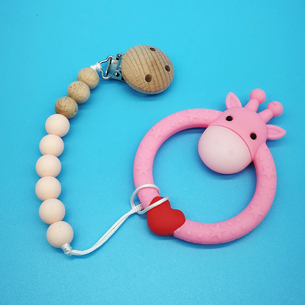 fast delivery silicone and wooden beads pacifier clips holder newborn teething soothing  dummy chain