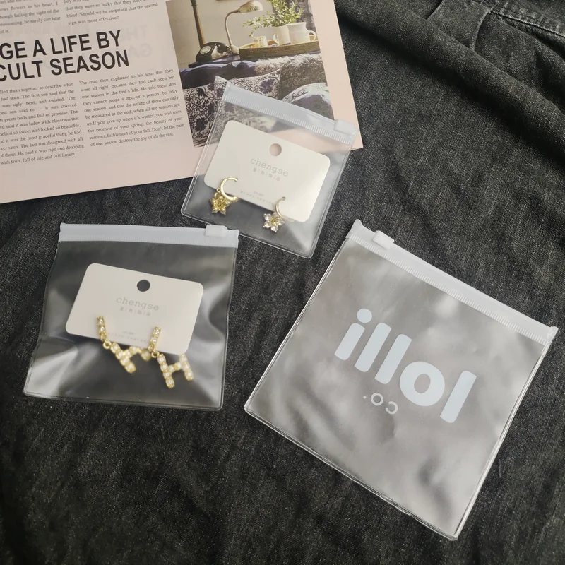 Custom Printed Logo Small Plastic Frosted/Clear Ziplock Zipper Pvc Poly Bags Zip Lock for Earring Necklace Jewelry Packaging