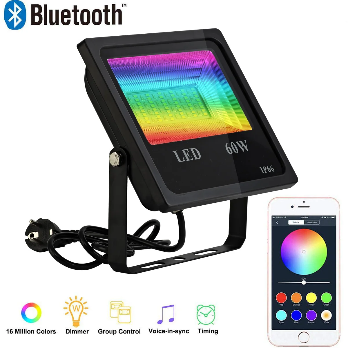 Светодиодный отражатель 60 Вт RGB прожектор безопасности для внутреннего и наружного освещения сада водонепроницаемая лампа IP66 уличное
