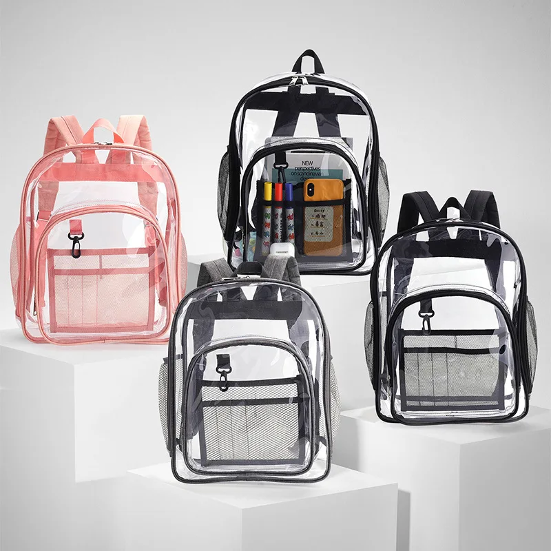 M2327 Custom Logo Wholesale Bolsas Transparente Sac Mochila Waterproof Transparent School Bag For Women Men Pvc Clear Backpack