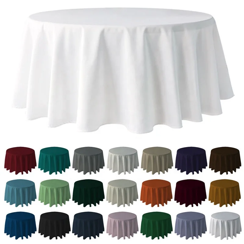 120 inch Polyester Round Custom White Party Wedding Tablecloth Table Cloths for Events