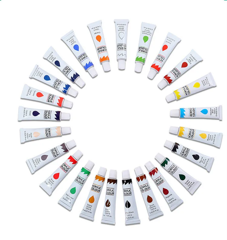 Customizable 12ml Tube Acrylic Pigments 12/24 Colors for Art Painting on Canvas Glass Paper Packaged Set