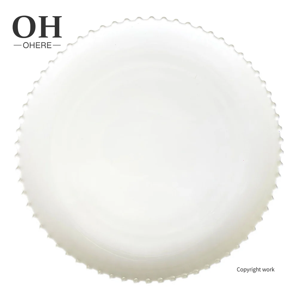 luxury white round beads decoration dishes plates dinnerware set porcelain dinnerware bone china ceramic for wedding and rental