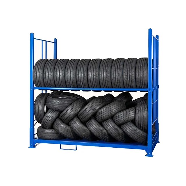 Hot sale large wholesale durable adjustable stacking metal foldable car truck steel warehouse tire rack