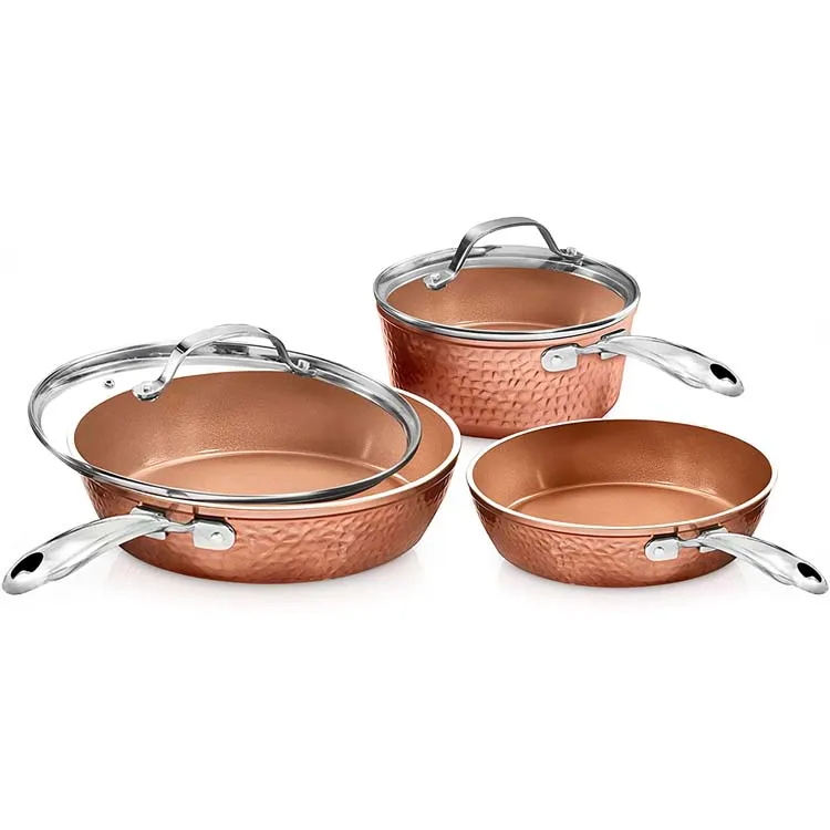 Eco-friendly Customized Color Aluminium Cookware Copper Pan Set