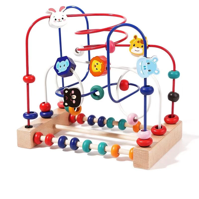 Factory Price New fruit beading blocks game educational building blocks toys wooden fruit animal beads game kids