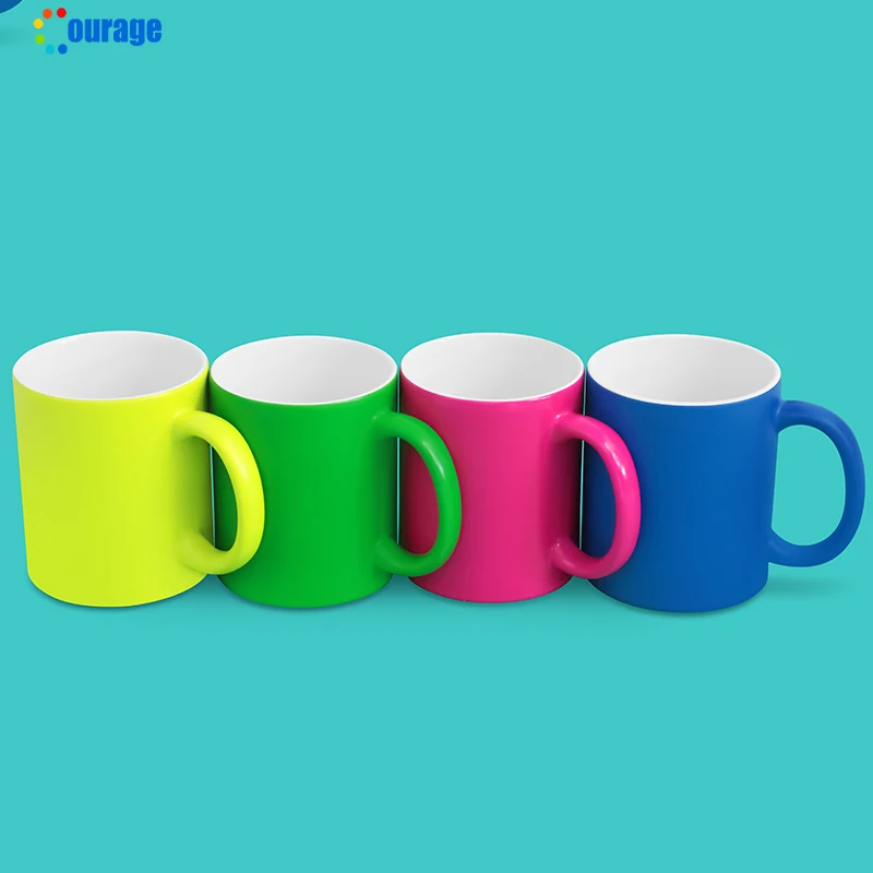 Factory price 11oz glossy fluorescent color sublimation coated ceramic mugs blanks coffee mug for sublimation printing