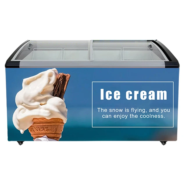 Good Quality Display Mini Deep Led Lights Refrigerator Curved Sliding Door Ice Cream Showcase Freezer